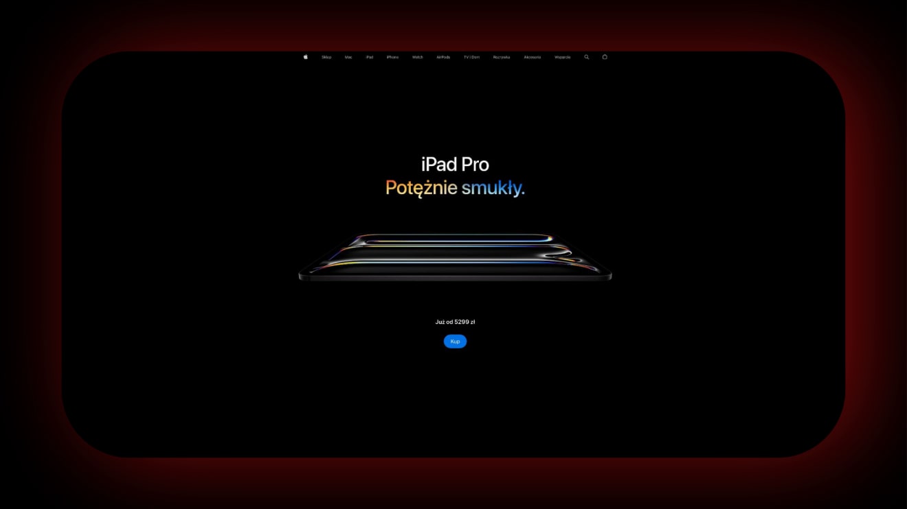 Strona internetowa Apple, prezentująca najnowszego iPad Pro.