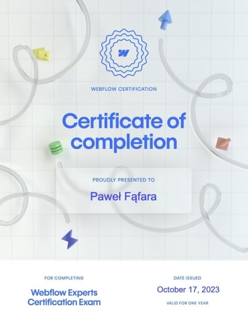 Certyfikat Webflow Experts