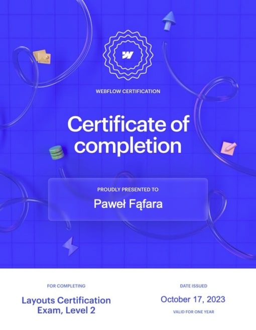 Certyfikat Webflow Layouts 2