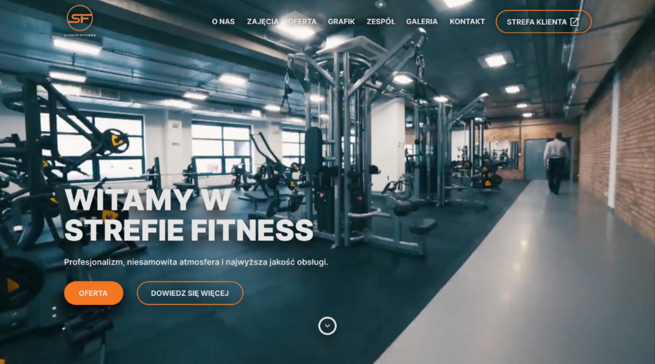 Zmodernizowany projekt strony internetowej siłowni Strefa Fitness, sekcja hero